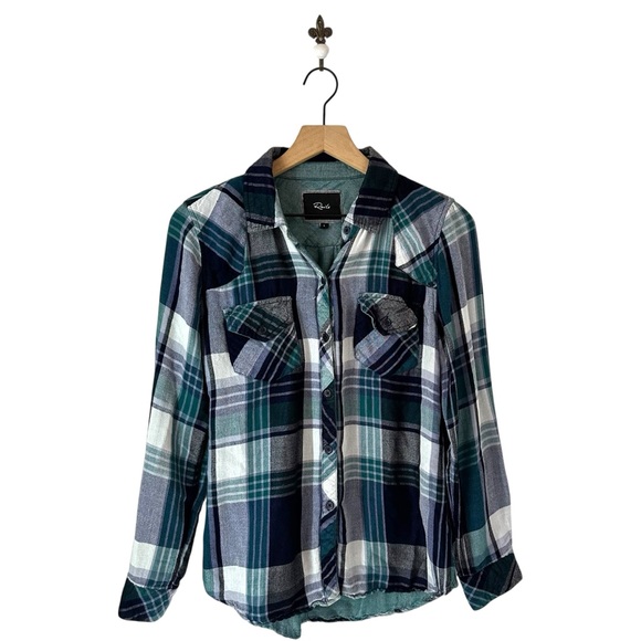 Rails Kendra Plaid Flannel‎ Button Down Shirt Small Teal Blue Long Sleeve - Picture 1 of 7